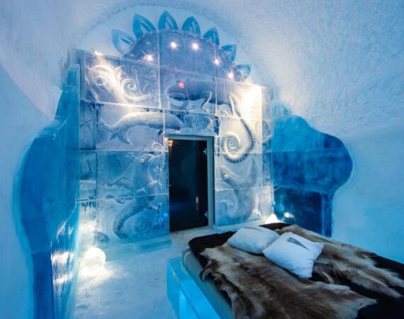 Icehotel in Zweden lapland ijskamer.