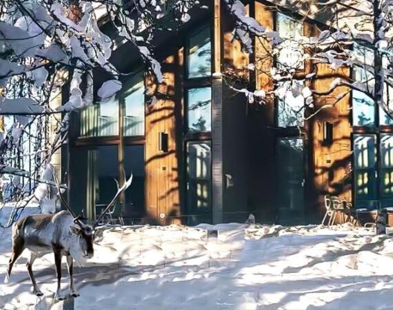 Nova Skyland Hotel in Finland Lapland huisje in de sneeuw.